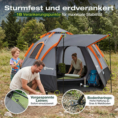 Sekey 2-Personen Campingzelt mit Hydraulik Pop-up System – Wurfzelt 2-in-1, wasserdicht PU3000+, UV50+ Schutz, Kuppelzelt mit Vorzelt & Markise für Outdoor & Familie, Grau