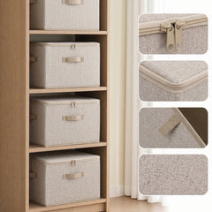 Sekey Aufbewahrungsboxen mit Deckel & Griffen – Faltbare Stoffboxen Organizer 50×30×30 cm, stapelbar für Kleiderschrank & Regal – 3er/6er Set, Beige