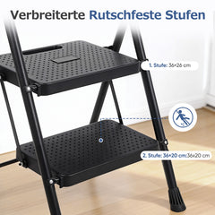 Sekey Klappbare Trittleiter 2/3/4 Stufen – Stahlrahmen, rutschfeste Trittflächen, TÜV & SGS geprüft, bis 150 kg belastbar, Schwarz