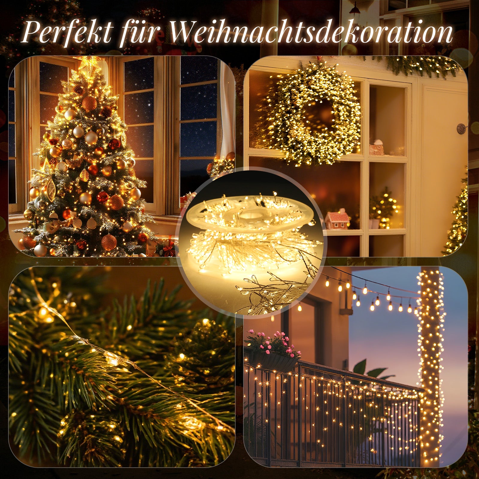 Salcar LED Cluster Lichterkette aus Kupferdraht – 5m/10m/15m/20m, 200–800 LEDs, Wasserdicht, 8 Modi, Timer & Memory, für Innen & Außen, Weihnachtsbaum, Garten, Hochzeit, Party – Warmweiß Salcar
