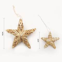 SALCAR Set of 6 Handmade Straw Stars – Natural Christmas Tree Decorations Made of Straw, Five-Pointed Stars for Christmas Tree &amp; Advent Decoration