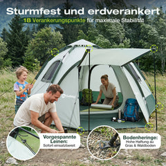Sekey 2-Personen Campingzelt mit Hydraulik Pop-up System – Wurfzelt wasserdicht PU3000+, UV50+ Schutz, 2-in-1 Kuppelzelt mit Vorzelt & Markise für Outdoor & Familie