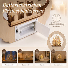Salcar LED Schwibbogen aus Holz, 3D Weihnachtsdeko mit Weihnachtsdorf, 20 warmweiße LEDs, batteriebetriebener Lichterbogen für Fensterbank, Regal & Sideboard