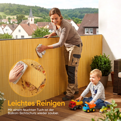 Sekey Balkon Sichtschutz in Natürlicher Schilfrohr-Optik – Wetterfeste Sichtschutzmatte mit Kabelbindern, Wasserdicht, UV-Beständig, Schimmelfrei, Ohne Bohren für Balkon, Garten & Terrasse