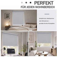 Salcar Thermorollo ohne Bohren Klemmfix Hellgrau – Verdunkelungsrollo für Fenster & Tür mit Thermobeschichtung, Sonnenschutz, Hitzeschutz & Sichtschutz