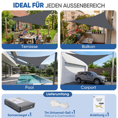 Sunula Sonnensegel 3x3x3m wasserdicht Dreieckig – PES 160g/m² mit heißversiegelter Naht, UV-Schutz 95% UPF50+, reißfest & wetterfest mit Edelstahl-D-Ringen für Balkon, Terrasse & Garten (Anthrazit)