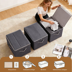 Sekey Aufbewahrungsboxen 3er Set mit Deckel | Stoffboxen 40 × 30 × 25 cm formstabil, faltbar & vielseitig einsetzbar