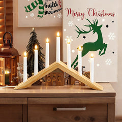 Salcar LED Holz-Schwibbogen 52 cm mit 7 warmweißen LED-Kerzen – Weihnachts Lichterbogen aus Holz, Fensterdeko & Tischbeleuchtung mit Netzstecker