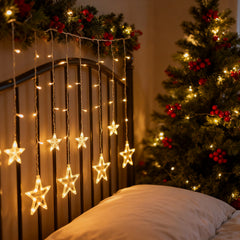 Salcar LED Sterne Lichtervorhang 1m x 1m mit 69 LEDs & 6 Sternen – Warmweiß, 8 Modi, USB, Weihnachts- & Partydeko
