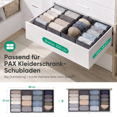 Sekey Schubladen-Organizer 4er Set 22 × 51 × 11 cm – Faltbare Kleiderschrank Organizer aus Vliesstoff mit stabiler Bodenplatte, Aufbewahrungsbox für Kleidung, Unterwäsche, T-Shirts & Accessoires