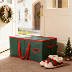 Salcar Grüne Aufbewahrungsbox für 128 Weihnachtskugeln – Faltbare Christbaumkugel-Box 64,8×32,3×34,2 cm mit 128 Fächern, Tragegriffen & Doppelreißverschluss