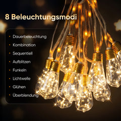 Warmweiße Solar Lichterkette mit 8 Beleuchtungsmodi und 4 Helligkeitsstufen