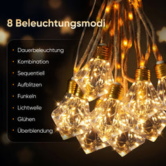 Warmweiße LED Solar Lichterkette mit 8 Beleuchtungsmodi und 4 Helligkeitsstufen