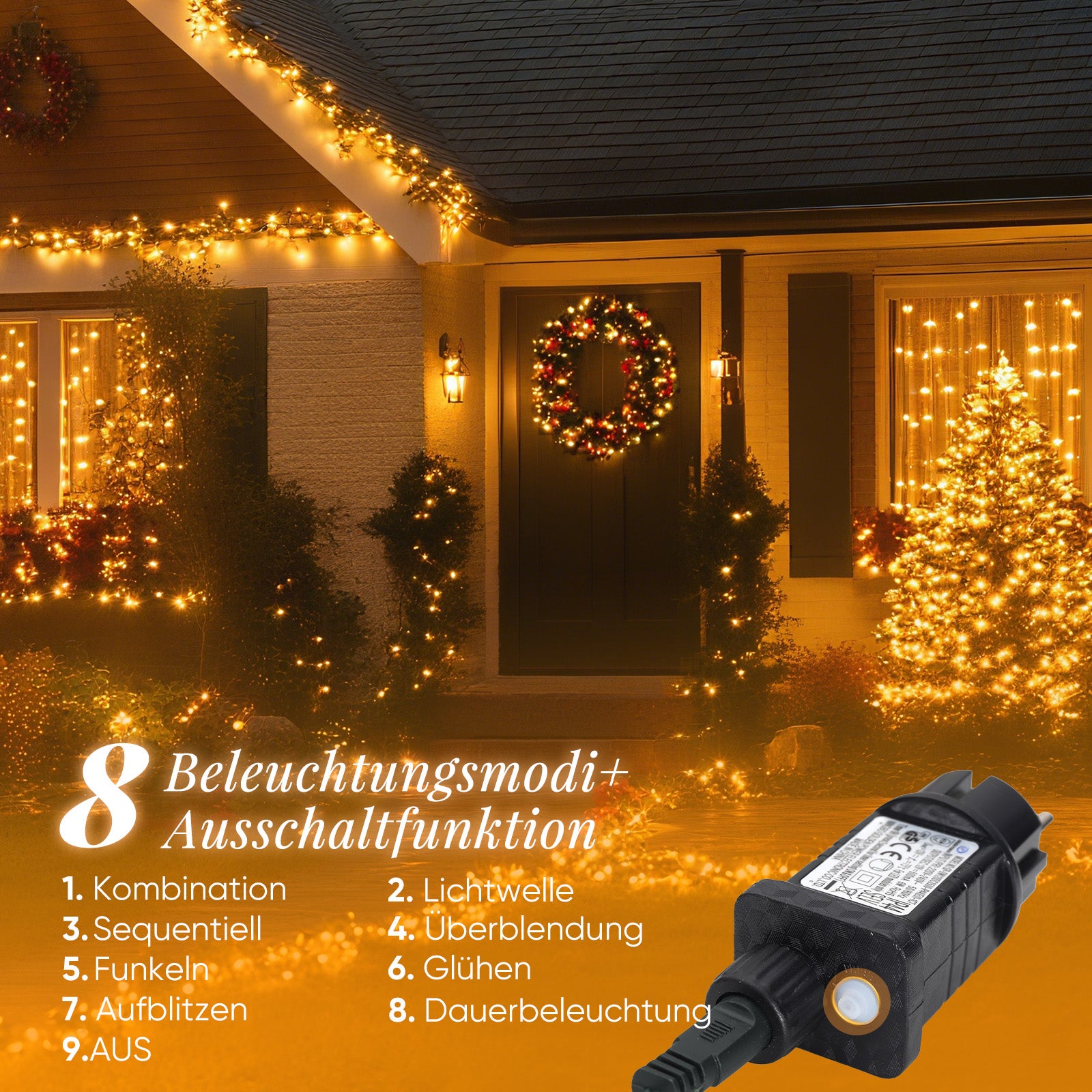 Salcar LED Cluster Lichterkette Kupferdraht | 200/400/600/800 LEDs | 5m/10m/15m/20m | Warmweiß, 8 Modi, Timer & Memory, IP44 Wasserdicht für Innen & Außen Salcar