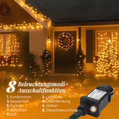 Salcar LED Cluster Lichterkette Kupferdraht | 200/400/600/800 LEDs | 5m/10m/15m/20m | Warmweiß, 8 Modi, Timer & Memory, IP44 Wasserdicht für Innen & Außen Salcar