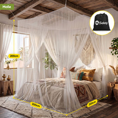Sekey Moskitonetz für Doppelbett 220×200×200 cm – 2 Eingänge, 360° Insektenschutz, 220 Mesh Feinmaschig, mit Aufhängeset für Zuhause, Reisen & Camping