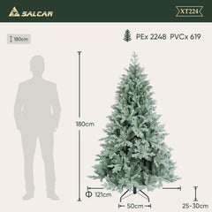 SALCAR Artificial Christmas tree made of PE &amp; invisible PVC tips – Natural grey-green fir with quick-assembly folding system &amp; stable metal stand (150 cm / 180 cm / 210 cm)
