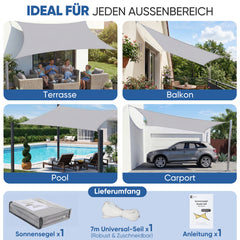 Sunula Sonnensegel wasserdicht ohne Mittelnaht – PES 160g/m², UV-Schutz 95% UPF50+, reißfest & wetterfest mit Lotus-Effekt, Rechteckig für Balkon, Terrasse & Garten (Hellgrau)
