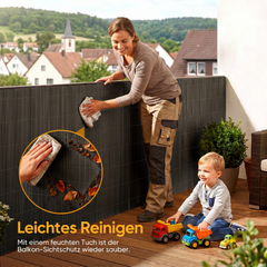 Sekey Balkon Sichtschutz in Dunkelgrau – Moderne Sichtschutzmatte in Holz-Optik, Wetterfest, Wasserdicht, UV-beständig & Schimmelfrei, Windschutz für Balkon, Garten & Terrasse inkl. Kabelbinder