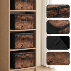 Sekey Aufbewahrungsboxen mit Deckel & Griffen – Faltbare Stoffboxen Organizer 50×30×30 cm, stapelbar für Kleiderschrank & Regal – 3er/6er Set, Holzoptik