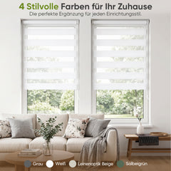 Salcar Doppelrollo Klemmfix Weiß – Duo Rollo ohne Bohren für Fenster, Zebra Rollo mit Metallkern-Halterungen, Stufenloser Sicht- und Sonnenschutz