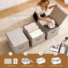 Sekey Aufbewahrungsboxen 3er Set mit Deckel | Stoffboxen 40 × 30 × 25 cm formstabil, faltbar & vielseitig einsetzbar