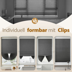 Sekey Klebefix Plissee 2er Set ohne Bohren – Schlichtes Grau, Dachfenster Plissee, höhenverstellbar & kürzbar, Sonnenschutz & UV-Schutz