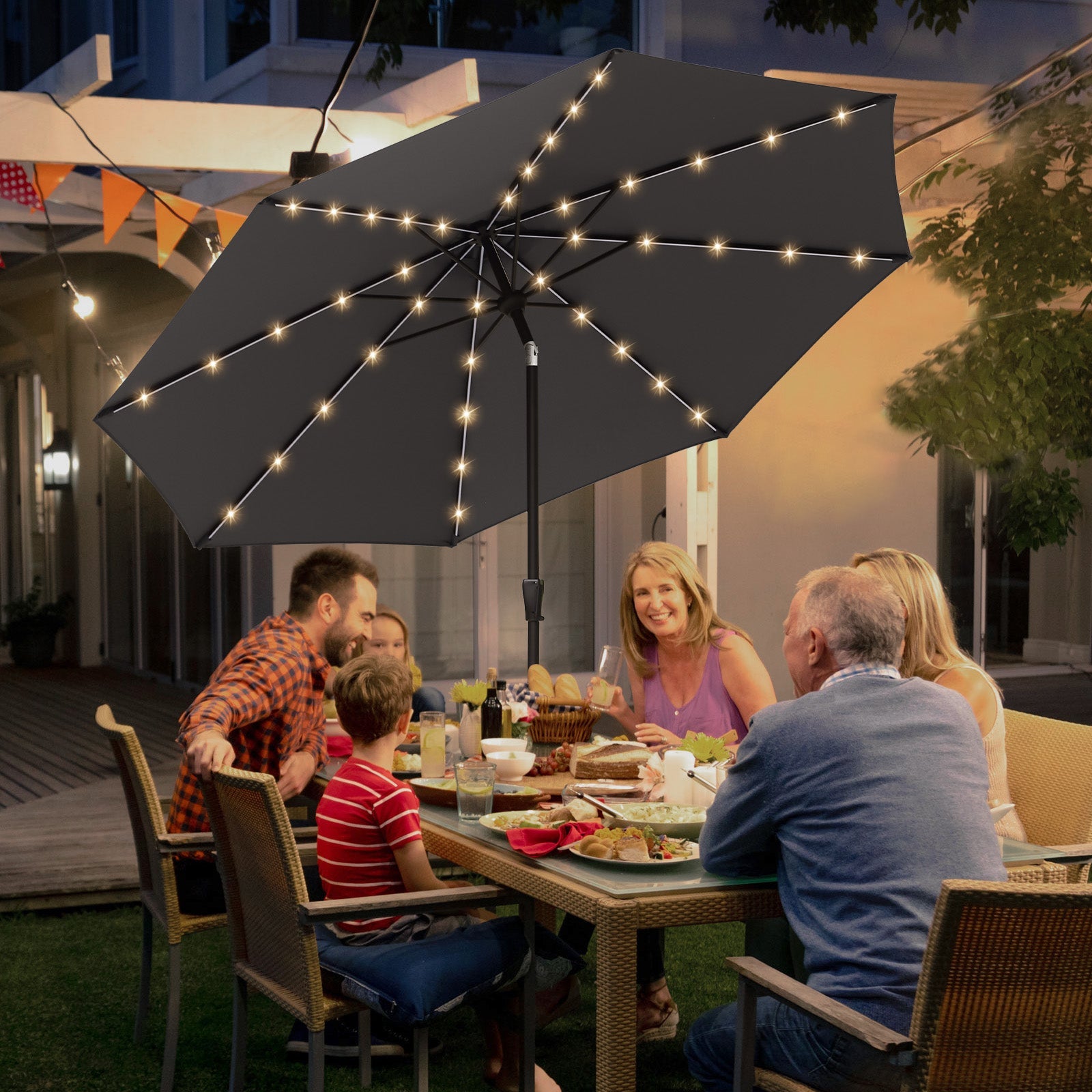 Sekey Solar-LED Sonnenschirm 300cm mit 40 LED, UV 50+, Alu-Sonnenschirm mit Kurbel Sekey