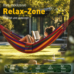 Sekey Doppelhängematte mit Karabinern & Baumwoll-Tragetasche – Outdoor Hängematte für 2 Personen, bis 200 kg belastbar, inkl. Aufhängeset für Garten, Balkon, Terrasse & Camping