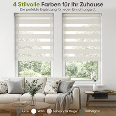 Salcar Doppelrollo Klemmfix Leinenoptik Beige – Duo Rollo ohne Bohren für Fenster, Zebra Rollo mit natürlicher Leinenstruktur und Sichtschutz