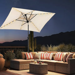 Sekey Sonnenschirm 300 x 200 cm Rechteckig Gartenschirm mit LED-Solar-Beleuchtung Sekey