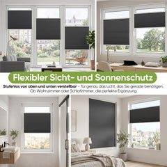Salcar Wabenplissee Anthrazit ohne Bohren – Verdunkelungsplissee Thermo Doppelplissee Klemmfix für Fenster & Türen, Up & Down Plissee mit Hitze- und Schallschutz