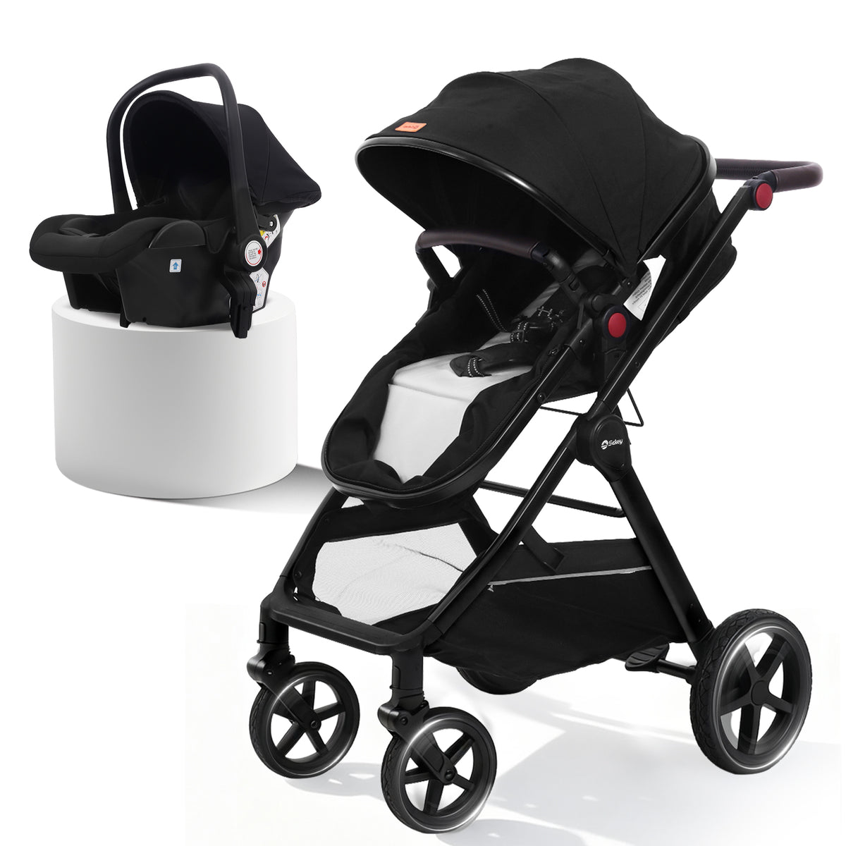 Sekey BW600 3-in-1 Kombi-Kinderwagen Reisesystem mit Babyschale, Liegewanne & Buggy, Moskitonetz, Regenschutz, Federung, 5-Punkt-Gurt, All-Wetter Travel System 0 Jahre