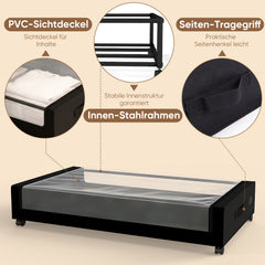 Sekey Unterbett-Aufbewahrungsbox mit Rollen 78 × 44 × 14 cm, Metallrahmen & PVC-Fenster für Kleidung & Bettwäsche