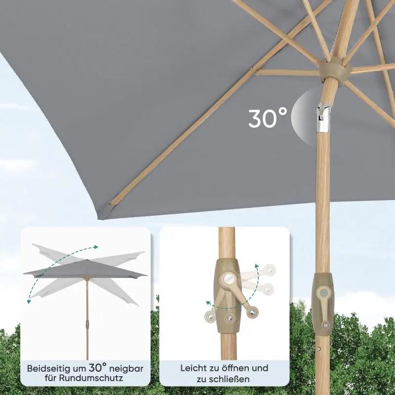 Sekey 210 x 140 cm Alu Sonnenschirm mit Kurbel, Sonnenschutz UV50+, aus Holz-Metall Sekey