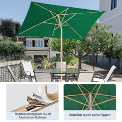 Sekey 210 x 140 cm Alu Sonnenschirm mit Kurbel, Sonnenschutz UV50+, aus Holz-Metall Sekey
