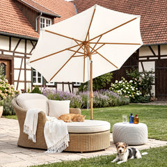 Sekey Sonnenschirm Ø300 cm in Holzoptik – mit Auto-Kippfunktion, 180g/m² Polyester UV50+, Eisenmast 48 mm & 8 Stahlstreben, großer Gartenschirm für Balkon, Terrasse & Garten