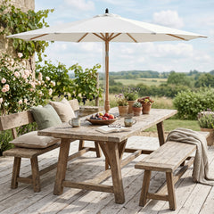 Sekey Sonnenschirm Ø300 cm in Holzoptik – mit Auto-Kippfunktion, 180g/m² Polyester UV50+, Eisenmast 48 mm & 8 Stahlstreben, großer Gartenschirm für Balkon, Terrasse & Garten