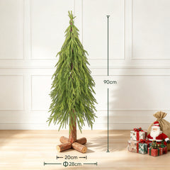Salcar Künstlicher Weihnachtsbaum 90 cm mit echtem Holzstamm – Zartgrün, 100 % PE Nadeln