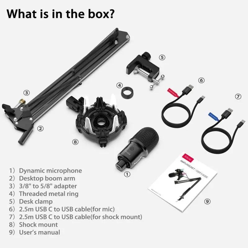 Fifine USB Dynamisches Mikrofon mit Arm, Stummschalttaste und Shock Mount, K651 Sekey