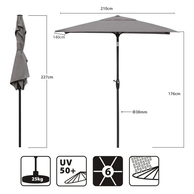 Sekey 210 x 140 cm Alu Sonnenschirm mit Kurbel, Sonnenschutz UV50+ Sekey