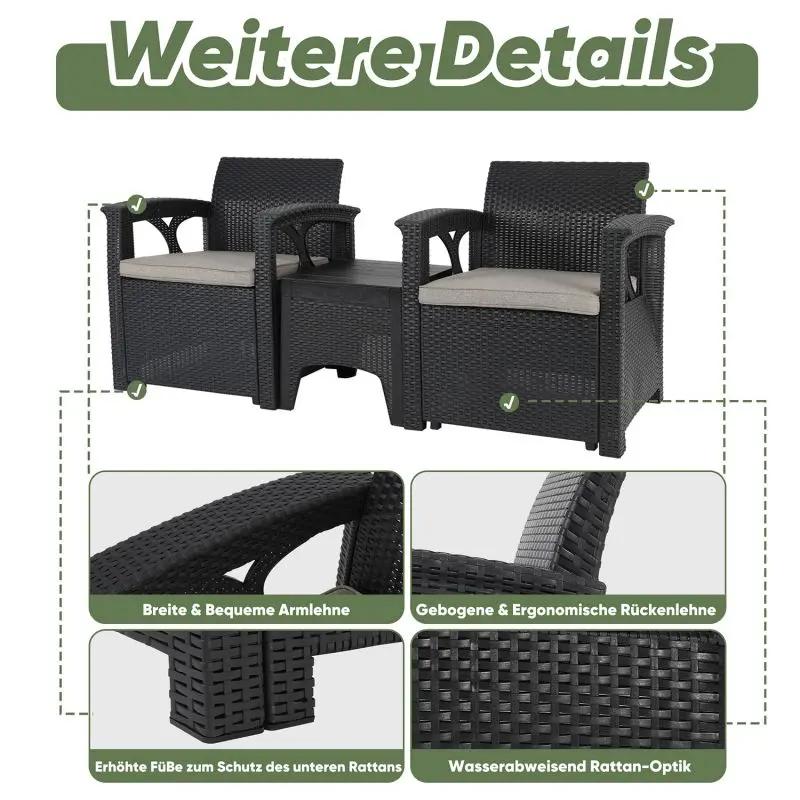 Sekey 3-teilig Gartenmöbel Set, 2 Sessel und Gartentisch Sekey