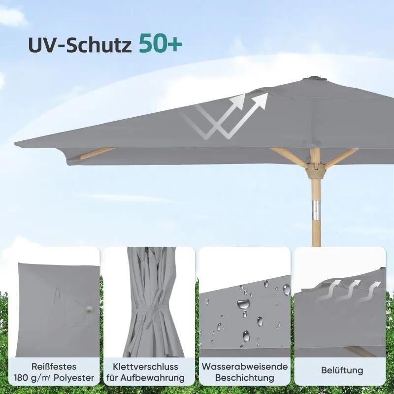 Sekey 210 x 140 cm Alu Sonnenschirm mit Kurbel, Sonnenschutz UV50+, aus Holz-Metall Sekey