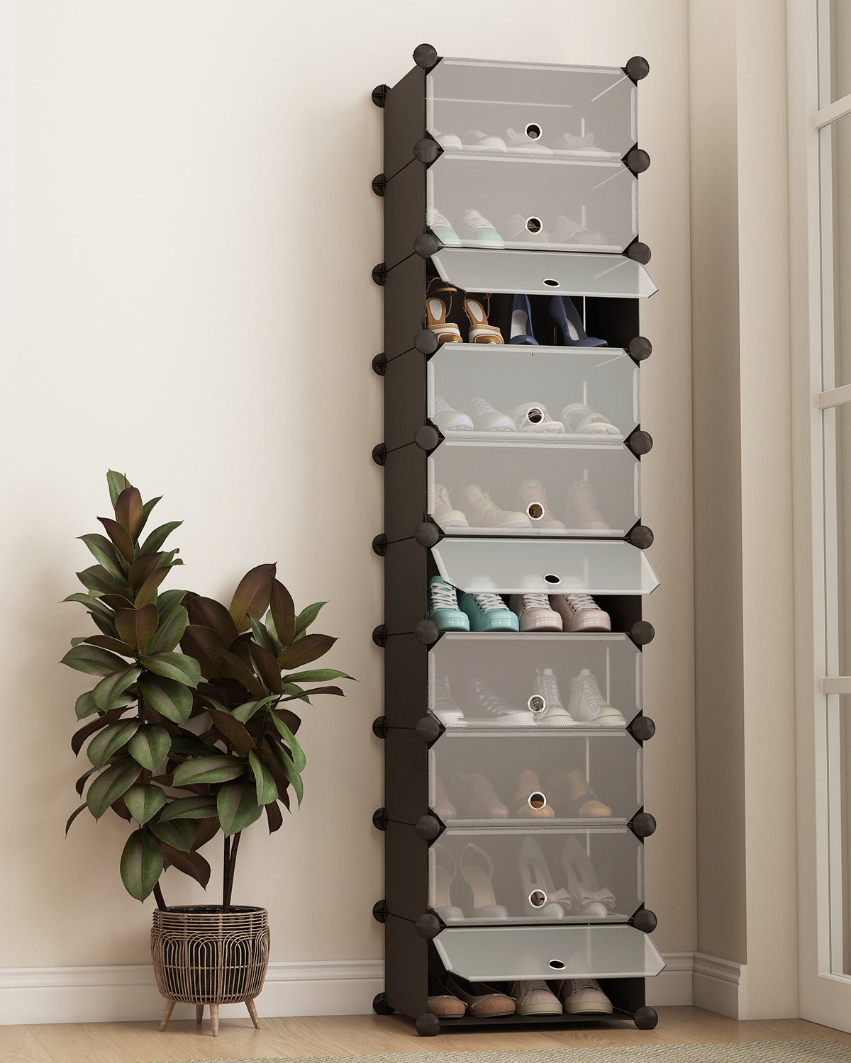 Sekey Schuhschrank mit 10 Fächern – Modularer Schuhorganizer für bis zu 20 Paar Schuhe, stabil & platzsparend, inkl. Hammer & Kippschutz Sekey