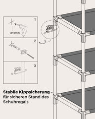 Sekey Schuhregal mit 10 Ebenen – Schmal, stabil & platzsparend, Metallgestell mit Vliesstoffablagen, ideal für Flur & kleine Räume SEKEYMALL