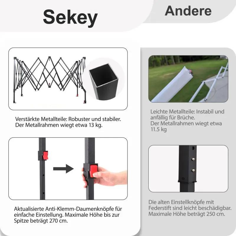 Sekey 300 x 300 cm Faltpavillon mit 4 Sandsäcken und Tragetasche Sekey