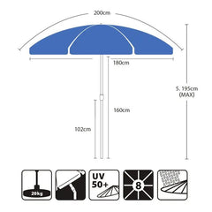 Sekey 200 cm Sonnenschirm mit Schutzhülle, Sonnenschutz UV50+ Sekey