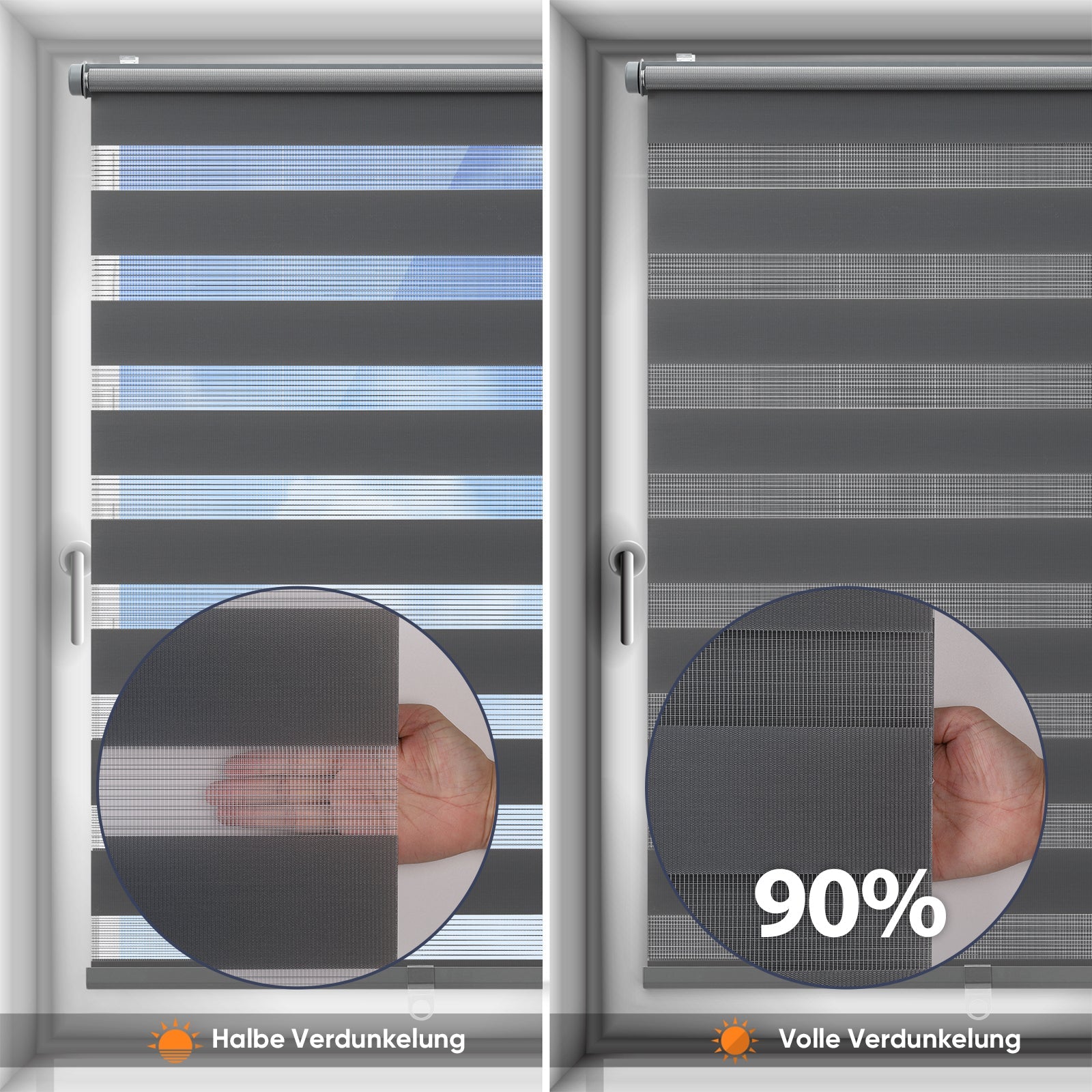 Sekey Schnurloses Doppelrollo Klemmfix - Grau - Duo Rollo ohne Bohren für Fenster & Türen Sekey