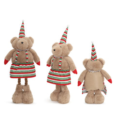 Salcar Weihnachtsfigur Plüsch-Bär 55–70 cm – Stehende Weihnachtsdeko mit verstellbaren Teleskopbeinen, Weicher Plüschbär für Kamin, Fensterbank & Wohnzimmer