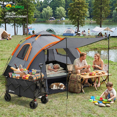 Sekey 2-Personen Campingzelt mit Hydraulik Pop-up System – Wurfzelt 2-in-1, wasserdicht PU3000+, UV50+ Schutz, Kuppelzelt mit Vorzelt & Markise für Outdoor & Familie, Grau